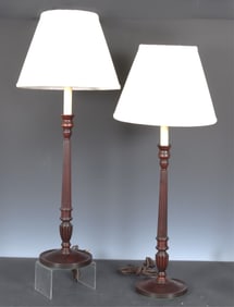 Pair George III Style Mahogany Candlestick Lamps