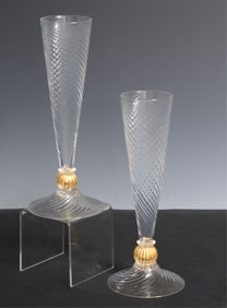 Pair of William Gudenrath Gilt Glass Flutes