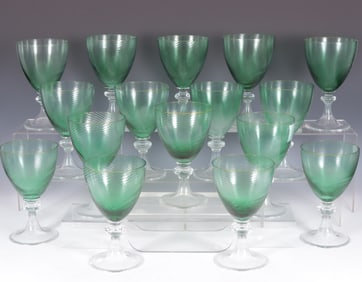Large Bohemian Green Glass Goblets - Oleg Cassini