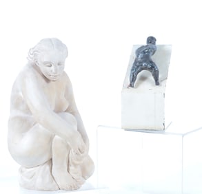 French Kneeling Nude Terracotta & Pottery Figure