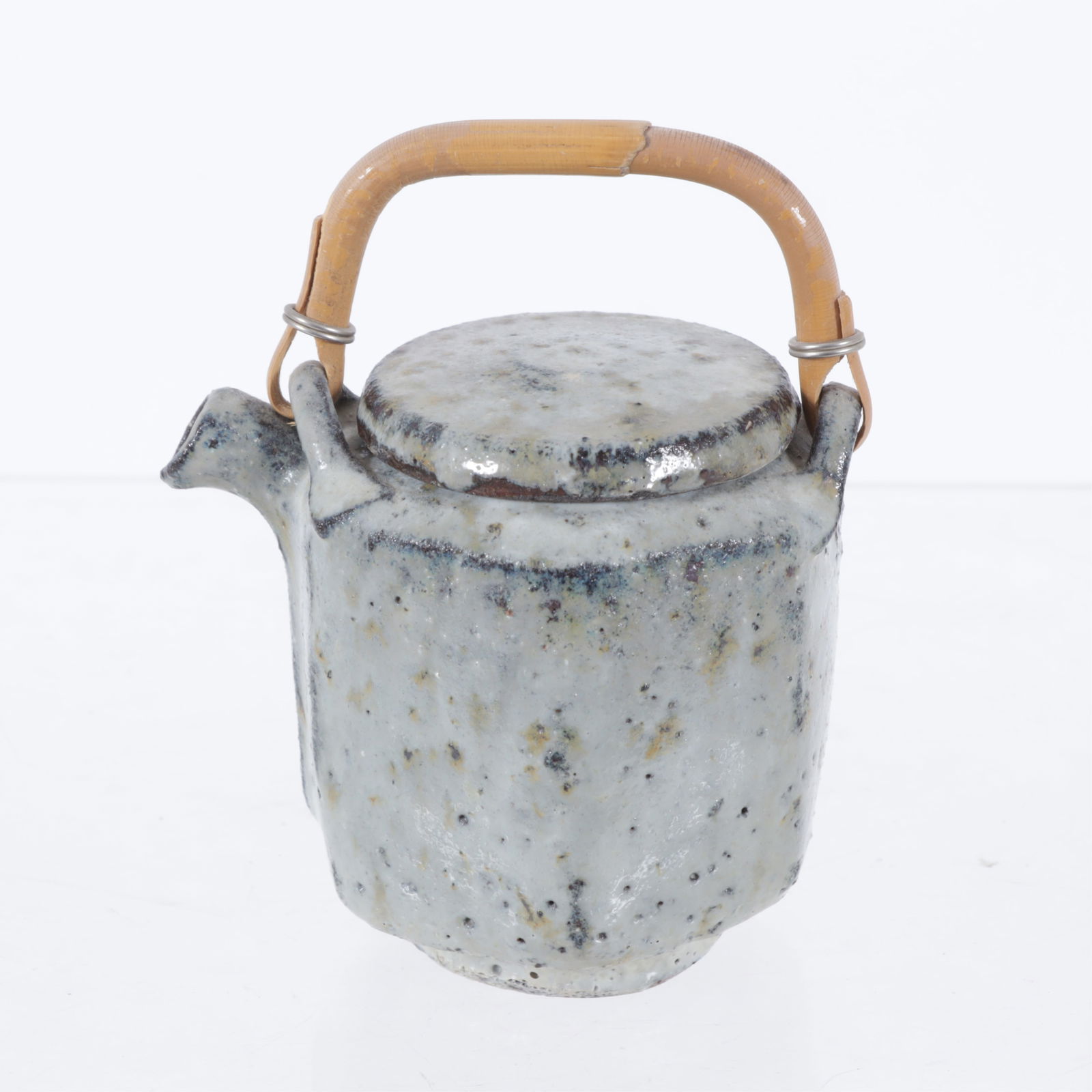 Gutte Eriksen - Small Pottery Teapot: Gutte Eriksen (Danish, 1918-2008), Small Pottery Teapot, numbered, bamboo handle. 3.75" H