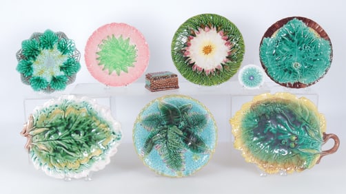Group of English Majolica Leaf-Tip Tableware