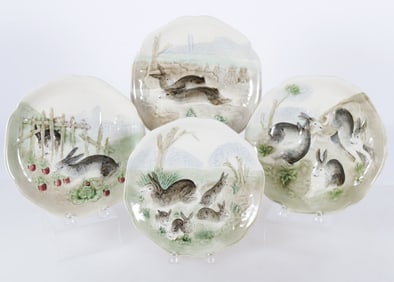 4 Choisey-le-Roi Majolica Rabbit Plates