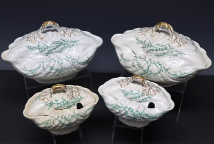 Pair of English Majolica Tureens & Sauceboats