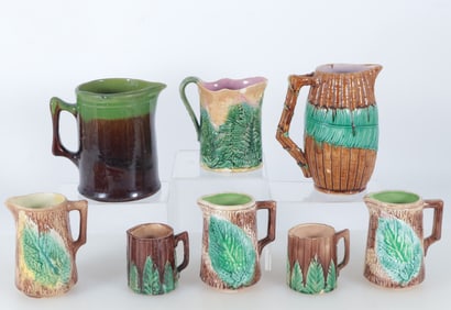 Group of 8 English Majolica Pitchers - 19th C