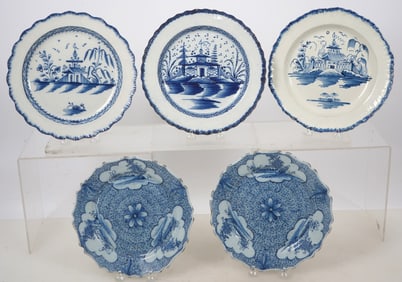 Five Delft Blue & White Plates, 19th C
