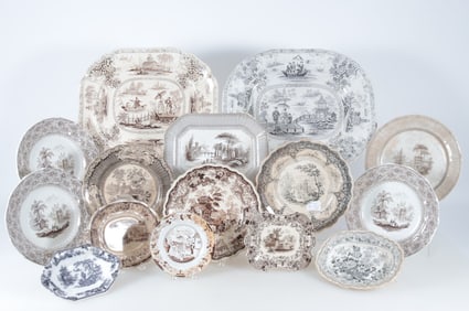 Group of English Brown & Cream Transferware