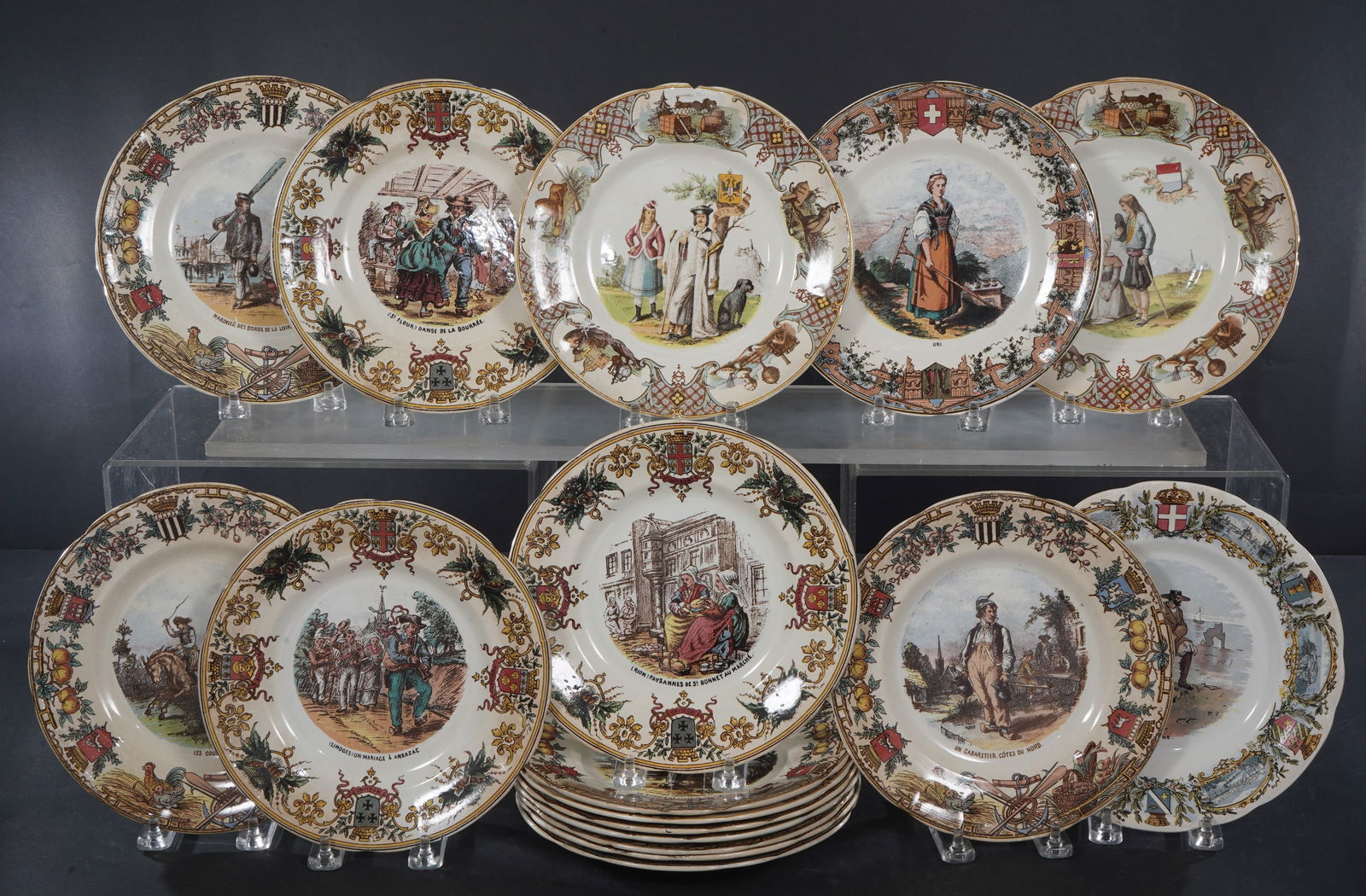 17 German 'Nations' Bone China Plates: A group of 17 German Nations transfer print bone china plates 8" diameter