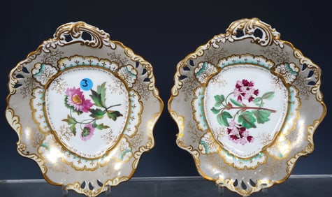 Pair English Hand-Painted Porcelain Serving Plates