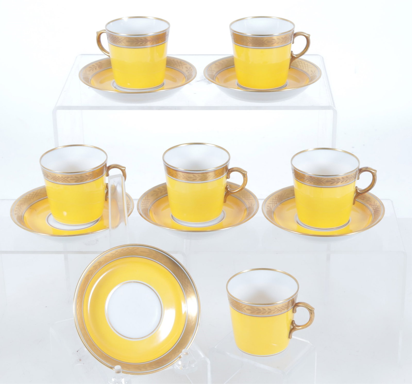 Royal Copenhagen - Gilt Yellow Grand Demitasse: Royal Copenhagen - Six Gilt Yellow Grand Demitasse, 12 cups and saucers 2.5" H