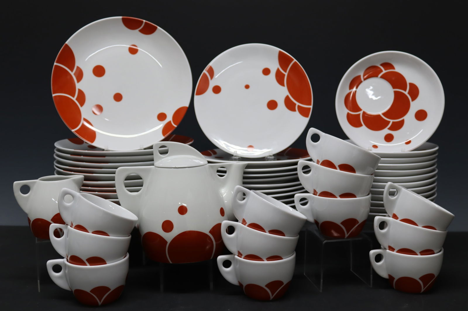 I Tondi Tea and Dessert Service for 12: I Tondi Porcelain Tea and Dessert service for 12, Form by Koloman Moser (Austria 1868-1918), Decor by Jutta Sika (Austria 1877-1964), Designed in 1901-02, originally manufactured by Wiener Porzellanma