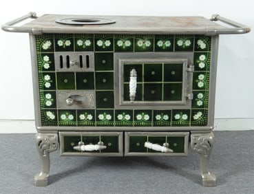 Early 20th C Ceramic and Polished Metal Stove