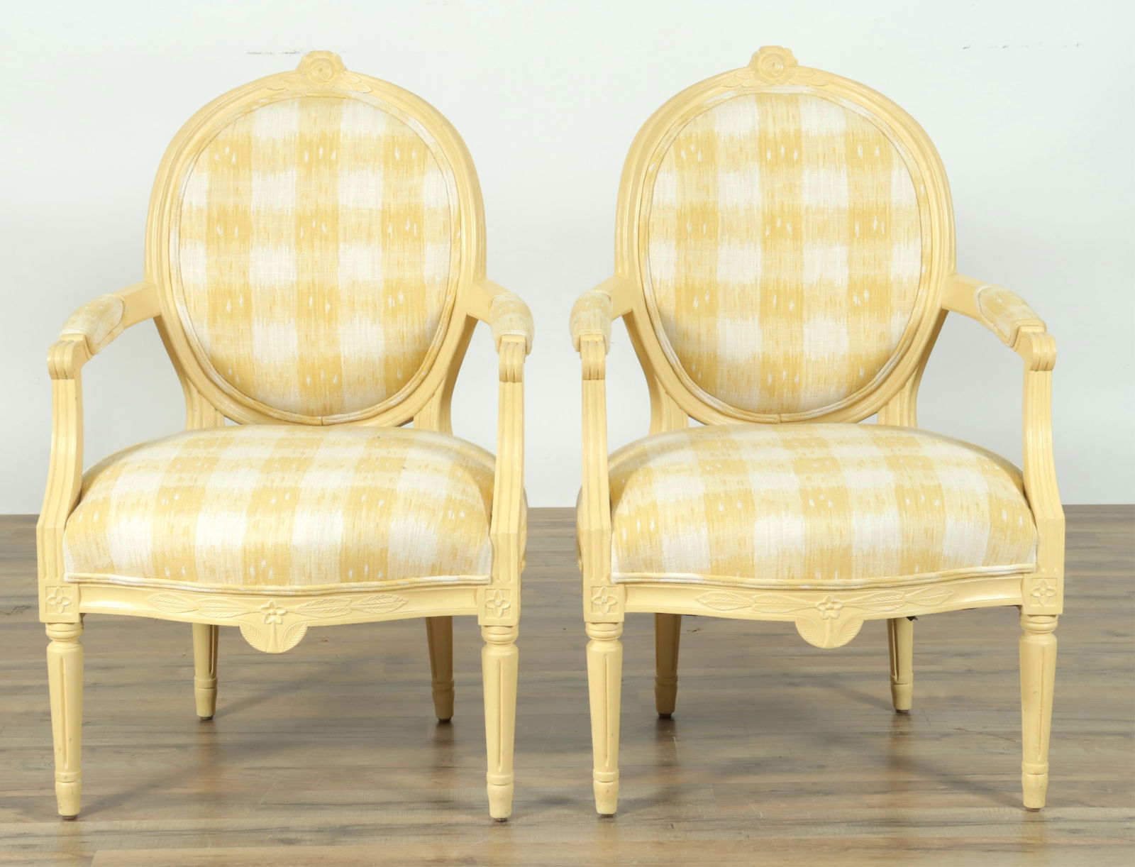 Pair Louis XVI Style Yellow Painted Fauteuils (1 of 6)