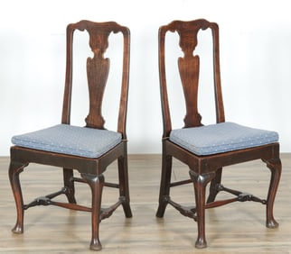 Pair Queen Anne Oak Side Chairs, 18th C
