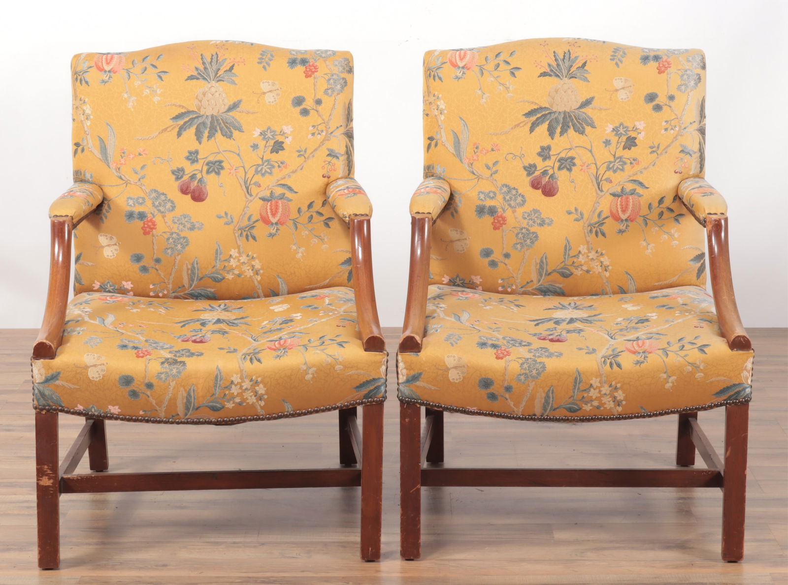 Pair George III Style Mahogany Library Armchairs (1 of 8)