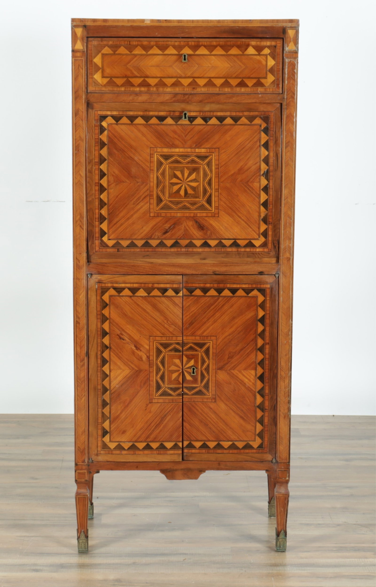 Classical Style Parquetry Inlaid Secretary: Classical Style Parquetry Inlaid Tulipwood Secretary 60" H x 24.75" W x 13" D