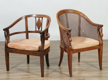 Two Empire Style Walnut Tub Chairs