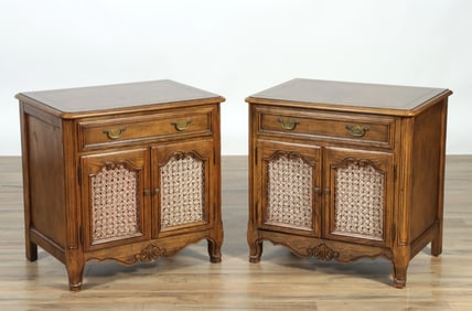Pair of Baker French Provincial Oak Bedside Tables