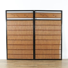 Japanese Pine and Black Lacquer 8-Panel Screen