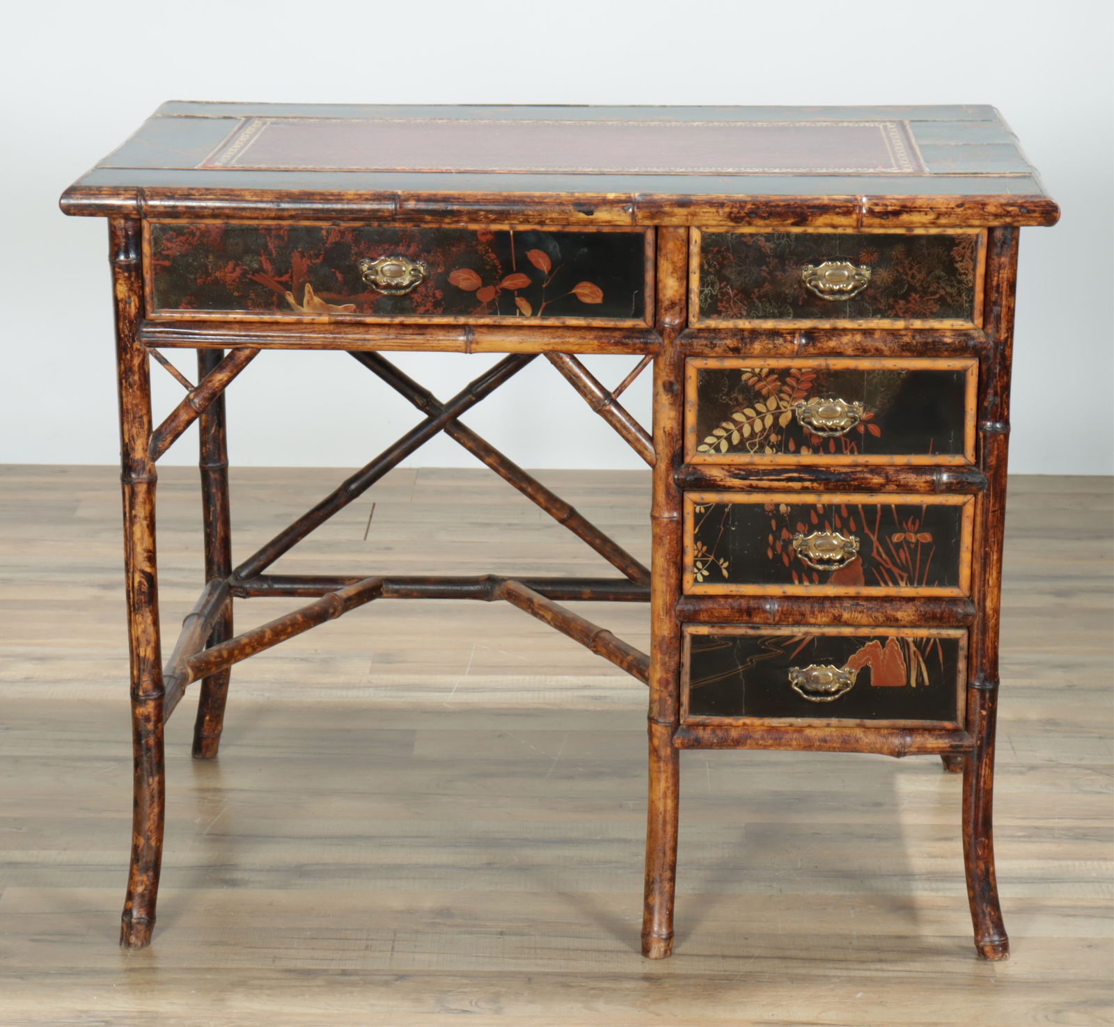 Brighton Pavillion Style Bamboo & Lacquer Desk (1 of 6)