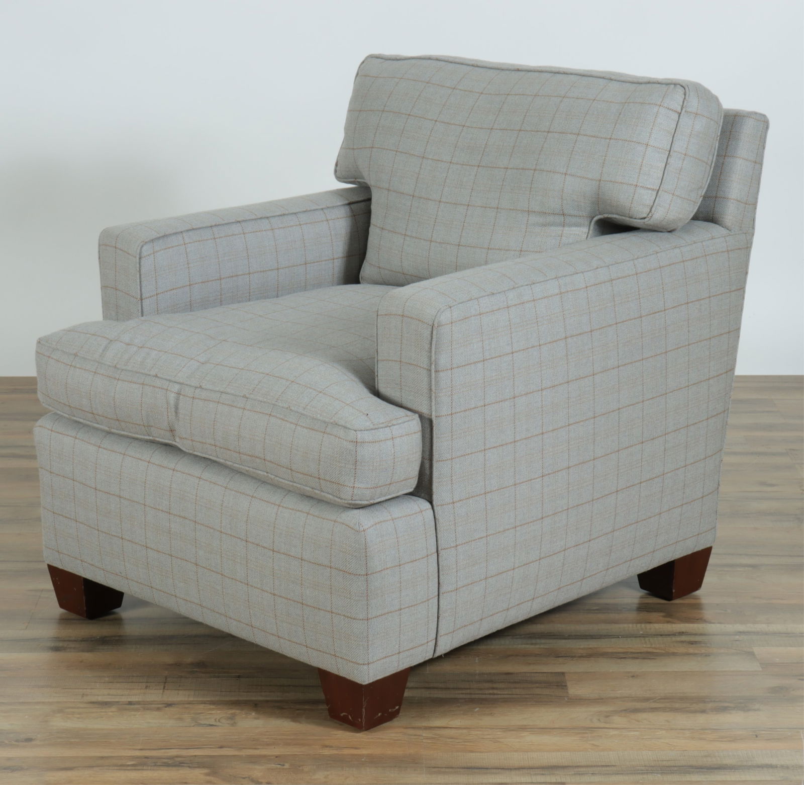 Jean-Michel Frank Style Club Chair: Jean-Michel Frank Style Club Chair, upholstered in a gray blue tweed. 30" H x 30.5" W x 37" D