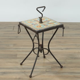 Iron Base and Tile Top Side Table