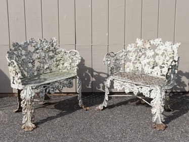 Pair of Victorian Style Cast Iron Garden Benches