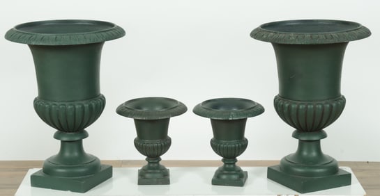 Two Pairs of Classical Style Green Garden Urns