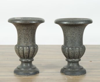 Pair Classical Carved Granite Garden Urns, 19th C