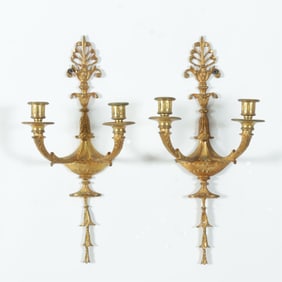 Pair Empire Style Gilt Metal Wall Sconces