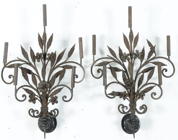 Pair Continental Rococo Iron & Bronze Wall Lights