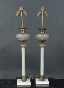 American Classical Frosted Glass & Brass Oil Lamps
