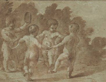 Old Master Drawing of Dancing Putti