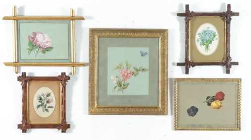 19th C. Floral Watercolors and Prints, signed