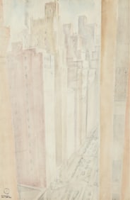 C. Bertram Hartman - NYC Arial Cityscape - W/C