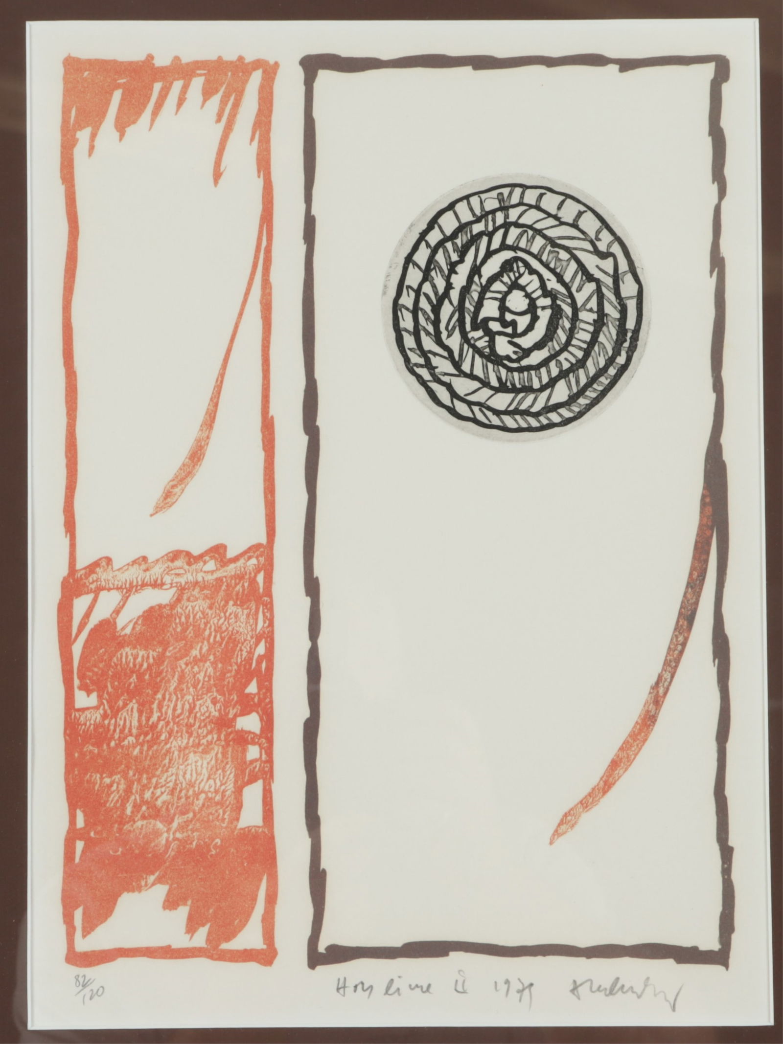 Pierre Alechinsky - Hors Livre II, 1979: Pierre Alechinsky (Belgian, b 1927) Hors Livre II, lithograph in color. Numbered 82 of 120. Signed, titled and dated in pencil lower margin. Framed 22.25" x 18.75"