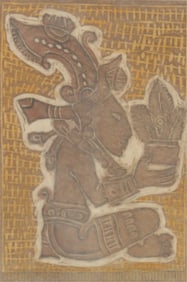 F. Mis - Mayan God Woodblock
