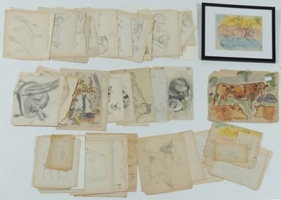 C. Bertram Hartman - Cats - Pencil, W/C