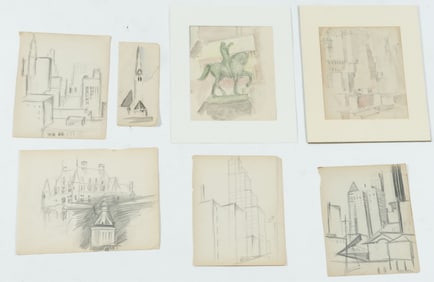C. Bertram Hartman - NYC Buildings - W/C, Pencil