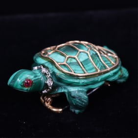 Seaman Schepps Malachite Turtle Brooch