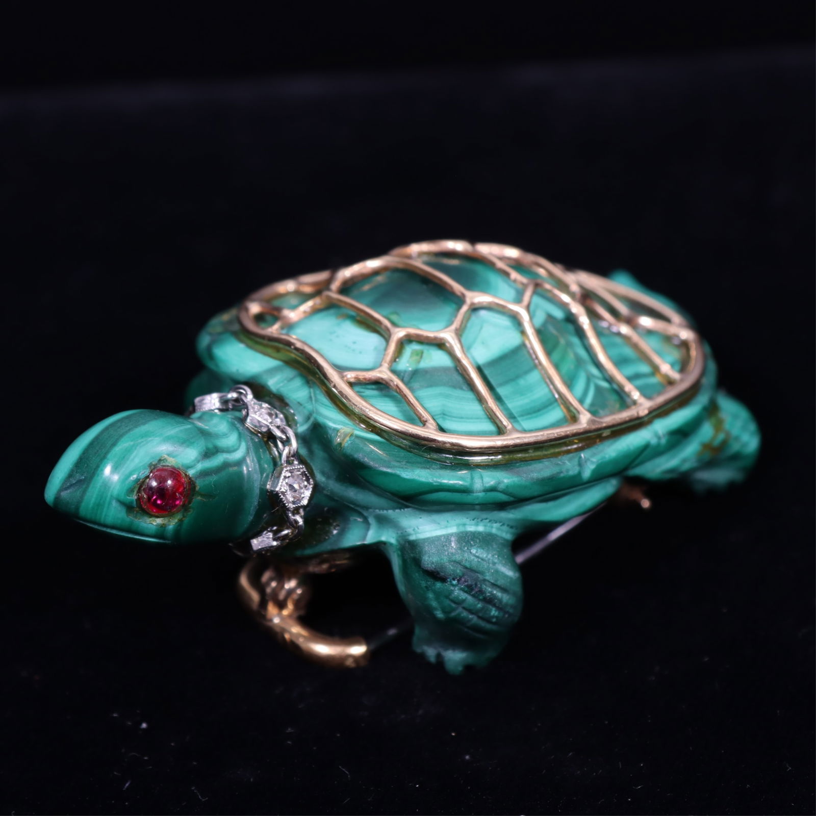 Seaman Schepps Malachite Turtle Brooch