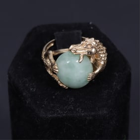 14K Gold and Chrysoprase Dragon Ring