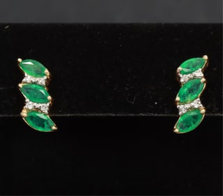 Pair of Emerald and Diamond Earrings
