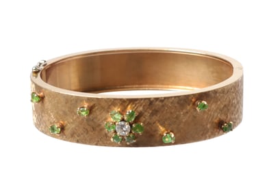 Diamond and Peridot 14K Gold Bangle