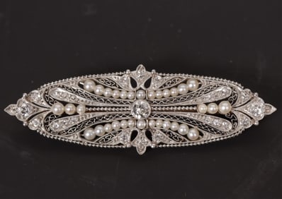 Edwardian Style Diamond and Seed Pearl Brooch
