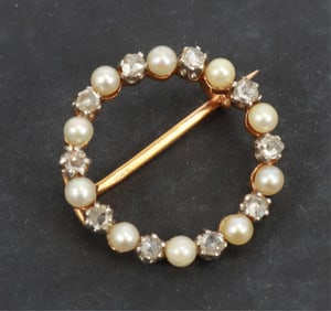 Antique Diamond and Seed Pearl Open Circle Pin