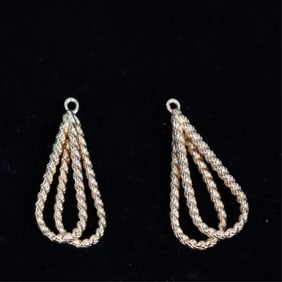 Pair of 14K Yellow Gold Rope Twist Drop Earrings