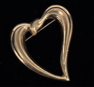 14K Yellow Gold Heart Brooch