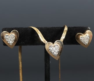 Italian 14K Yellow Gold Earring and Necklace Suite