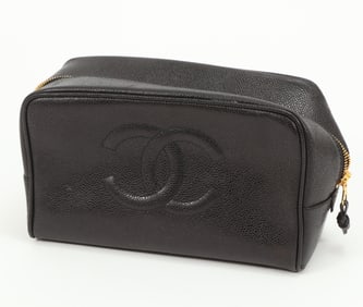 Chanel Black Caviar Leather Cosmetic Pouch